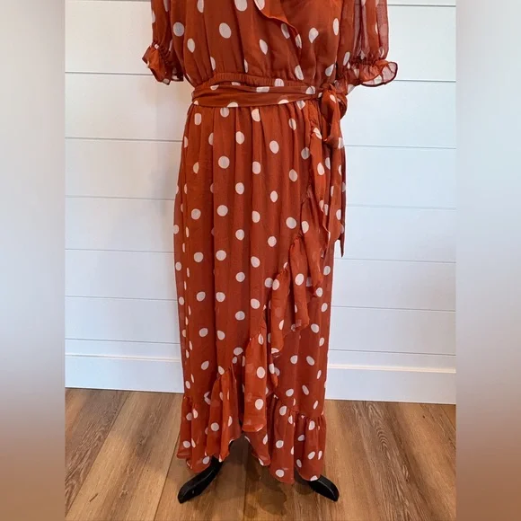 Women’s LC Lauren Conrad Polka Dot Ruffle Faux Wrap Dress SOLD On EBAY - Picture 2 of 12